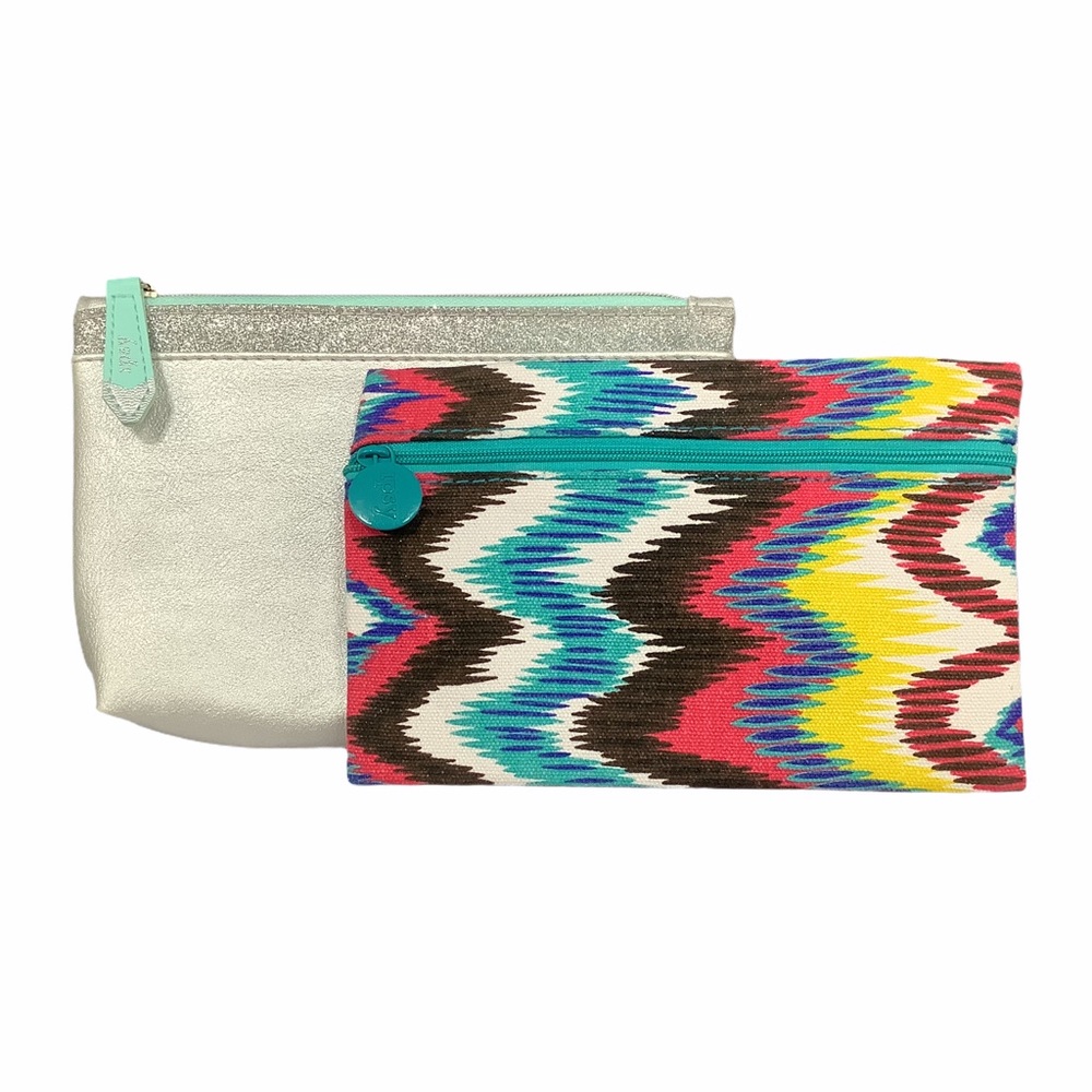 Ipsy 2 PC Rainbow ZigZag Sparkly Cosmetic Bag Set